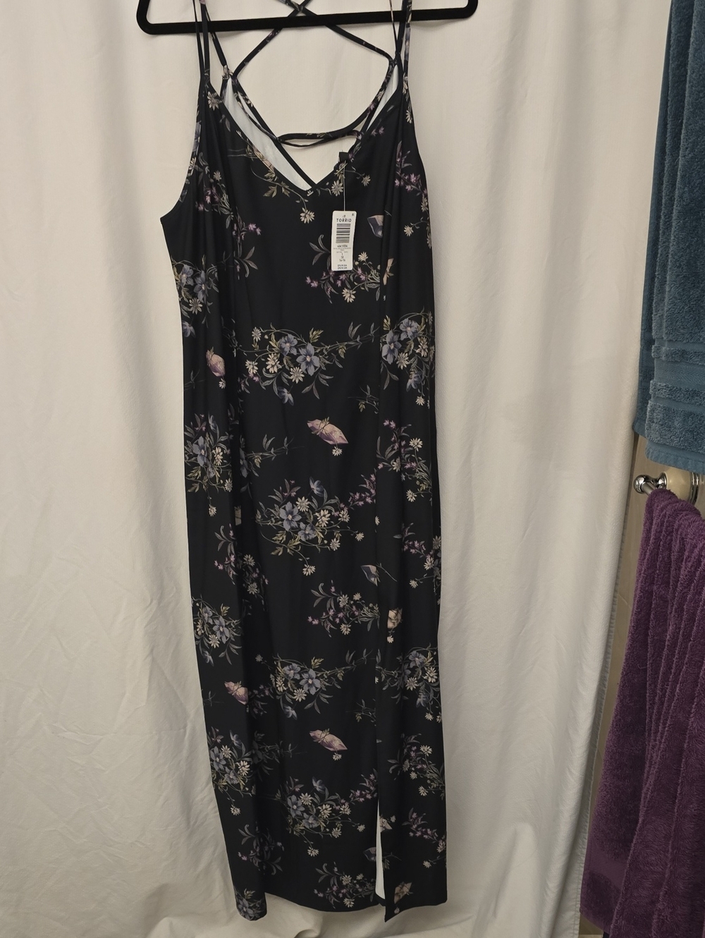 Torrid Nightfall Lace Back Slit Maxi Dress - Floral Print (NWT)